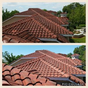 Wilson Exterior Cleaning specializes in a soft wash - low pressure cleaning process that uses a solution to wash away all of the mold, mildew, and dirt from the roof without causing any damage to the roof or granules!