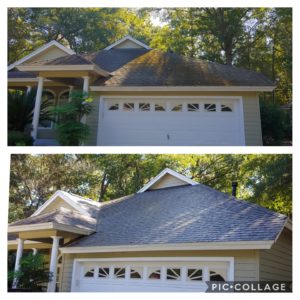 Wilson Exterior Cleaning specializes in a soft wash - low pressure cleaning process that uses a solution to wash away all of the mold, mildew, and dirt from the roof without causing any damage to the roof or granules!