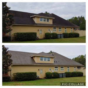 Wilson Exterior Cleaning specializes in a soft wash - low pressure cleaning process that uses a solution to wash away all of the mold, mildew, and dirt from the roof without causing any damage to the roof or granules!