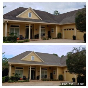 Wilson Exterior Cleaning specializes in a soft wash - low pressure cleaning process that uses a solution to wash away all of the mold, mildew, and dirt from the roof without causing any damage to the roof or granules!