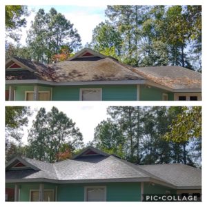 Wilson Exterior Cleaning specializes in a soft wash - low pressure cleaning process that uses a solution to wash away all of the mold, mildew, and dirt from the roof without causing any damage to the roof or granules!