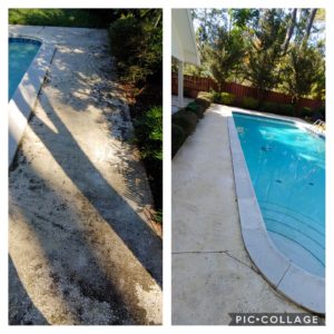 Don’t let dirt, mold, mildew, algae, and stains take away from relaxing by the pool! Call Wilson Exterior Cleaning today for a free estimate of our pool deck pressure cleaning services. We can clean all pool deck surfaces and screens and leave your pool deck looking brand new!