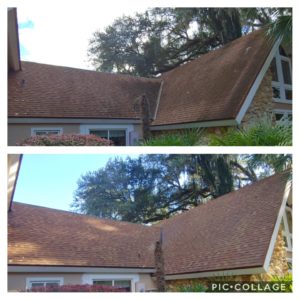 Wilson Exterior Cleaning specializes in a soft wash - low pressure cleaning process that uses a solution to wash away all of the mold, mildew, and dirt from the roof without causing any damage to the roof or granules!