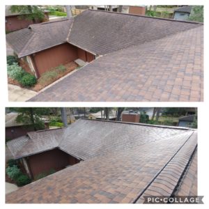 Wilson Exterior Cleaning specializes in a soft wash - low pressure cleaning process that uses a solution to wash away all of the mold, mildew, and dirt from the roof without causing any damage to the roof or granules!