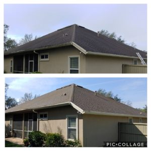 Wilson Exterior Cleaning specializes in a soft wash - low pressure cleaning process that uses a solution to wash away all of the mold, mildew, and dirt from the roof without causing any damage to the roof or granules!