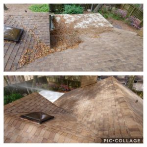 Wilson Exterior Cleaning specializes in a soft wash - low pressure cleaning process that uses a solution to wash away all of the mold, mildew, and dirt from the roof without causing any damage to the roof or granules!