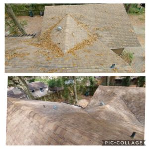 Wilson Exterior Cleaning specializes in a soft wash - low pressure cleaning process that uses a solution to wash away all of the mold, mildew, and dirt from the roof without causing any damage to the roof or granules!