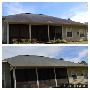 Wilson Exterior Cleaning specializes in a soft wash - low pressure cleaning process that uses a solution to wash away all of the mold, mildew, and dirt from the roof without causing any damage to the roof or granules!