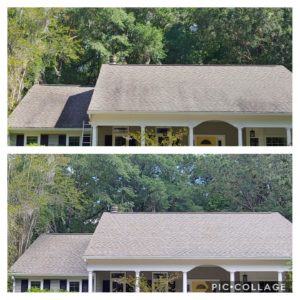 Wilson Exterior Cleaning specializes in a soft wash - low pressure cleaning process that uses a solution to wash away all of the mold, mildew, and dirt from the roof without causing any damage to the roof or granules!